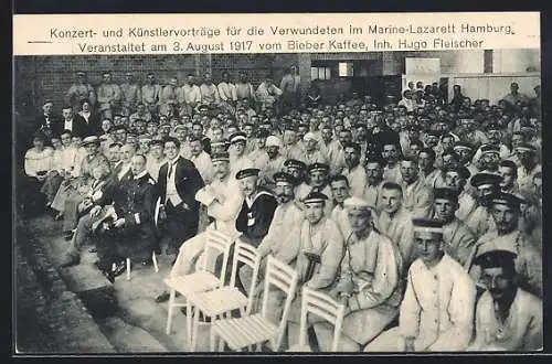 AK Hamburg-St. Georg, Marine-Lazarett im Bieber-Cafe, Konzert für die Verwundeten am 3. August 1917