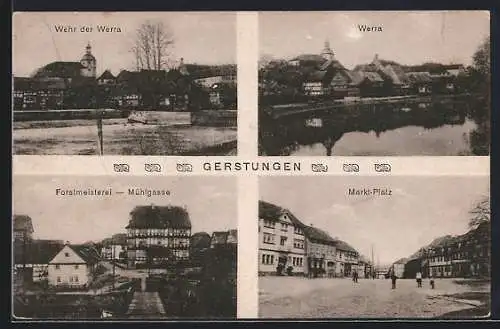 AK Gerstungen, Wehr der Werra, Forstmeisterei, Mühlgasse, Marktplatz