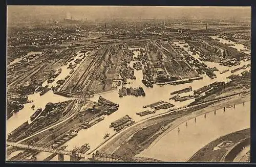 AK Duisburg, Fliegeraufnahme von Kaiserhafen und Hafen-Becken