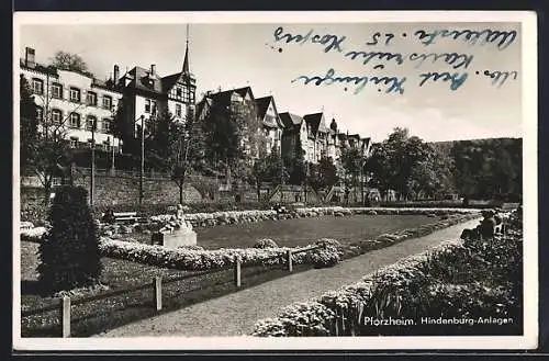 AK Pforzheim, Blick auf die Hindenburg-Anlagen