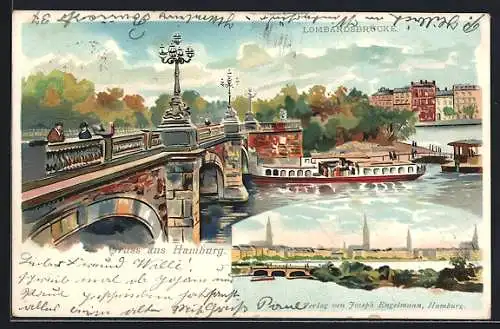 Lithographie Hamburg-Neustadt, Partie an der Lombardsbrücke