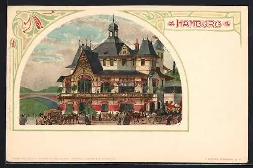 Lithographie Hamburg-St. Pauli, Partie am neuen Fährhaus