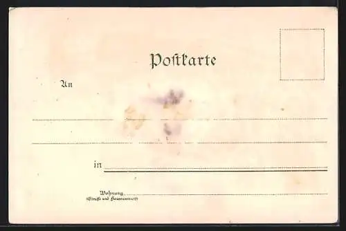 Lithographie Wiesbaden, Kurgarten, Theater- Portal u. Colonade