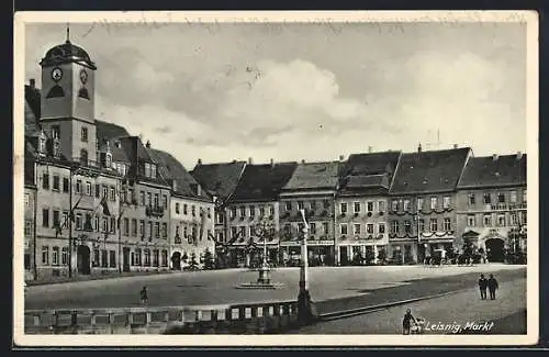 AK Leisnig, Markt mit Hotel