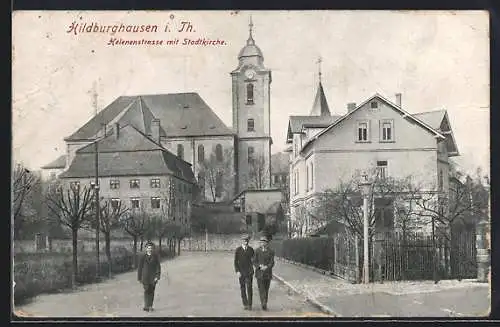 AK Hildburghausen i. Th., Helenenstrasse mit Stadtkirche