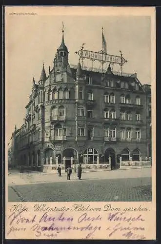 AK Köln, Westminster Hotel vom Dom gesehen