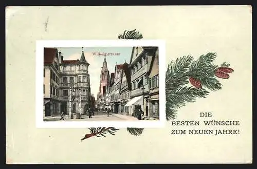 Passepartout-AK Reutlingen, Blick in die Wilhelmstrasse & Tannenzweig