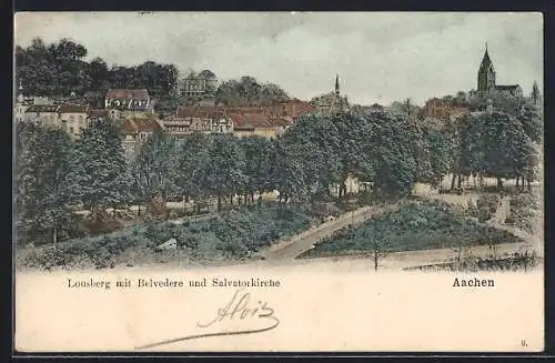 AK Aachen, Lousberg mit Belvedere und Salvatorkirche