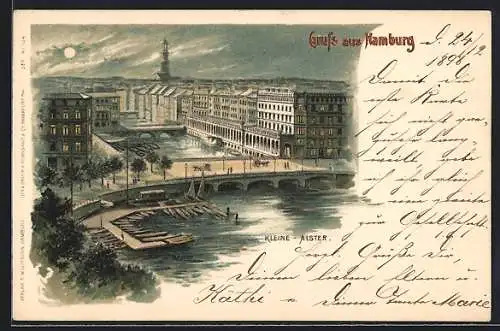 Lithographie Hamburg, Teilansicht mit Kleiner Alster