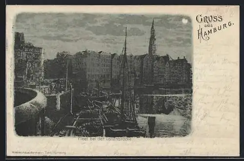 Mondschein-AK Alt-Hamburg, Fleet bei der Lollenbrücke