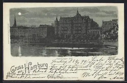 Mondschein-AK Hamburg-Neustadt, Der Hamburger Hof bei Nacht