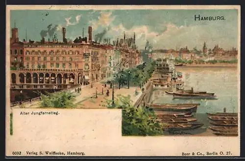 Lithographie Hamburg-Neustadt, Blick auf den alten Jungfernstieg