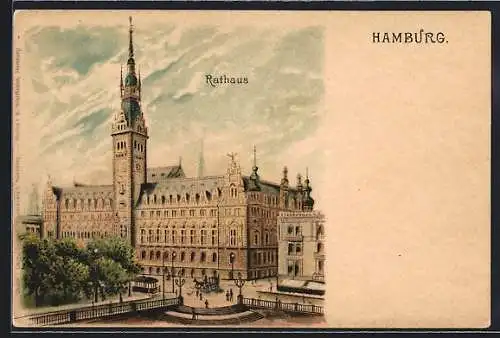 Glitzer-Perl-Lithographie Hamburg, Blick zum Rathaus