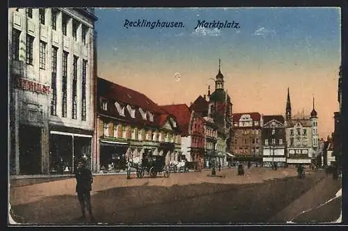 AK Recklinghausen, Marktplatz mit Kirchturm