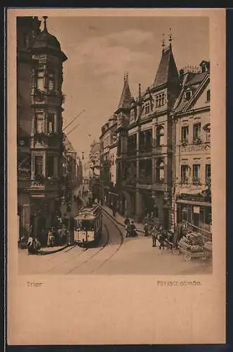 AK Trier, Strassenbahn in der Fleischstrasse