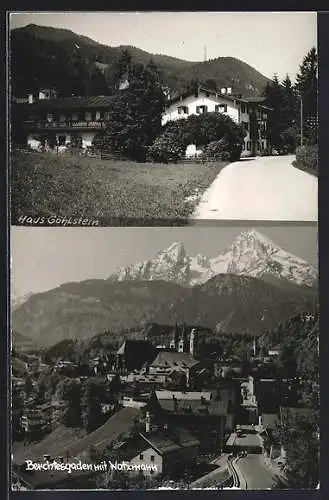 AK Berchtesgaden, Pension Haus Göhlstein und Blick gegen den Watzmann