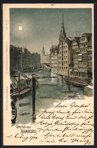 Lithographie Alt-Hamburg, Fleet an der Deichstrasse