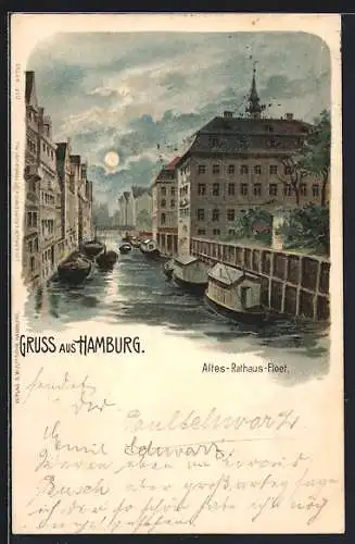 Lithographie Hamburg, Altes-Rathaus-Fleet