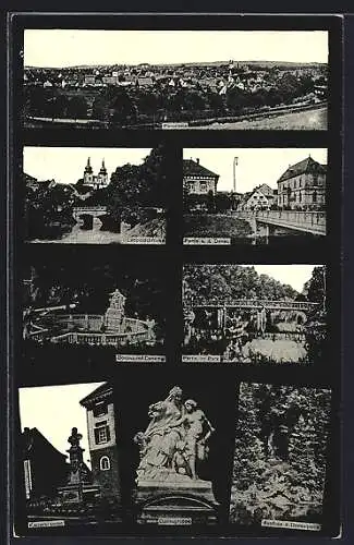 AK Donaueschingen, Panorama, Leopoldsbrücke, Donauquelle