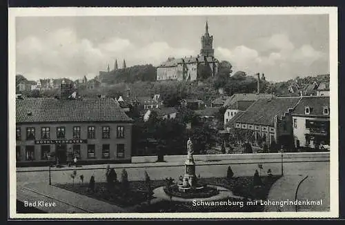 AK Bad Kleve, Schwanenburg mit Lohengrindenkmal