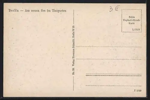 AK Berlin-Tiergarten, Gasthaus am neuen See