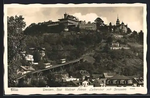 Foto-AK Walter Hahn, Dresden, NR 4288: Bad Weisser Hirsch, Luisenhof mit Bergbahn