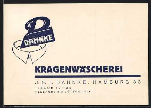 AK Hamburg, Reklame für die Kragenwäscherei J. F. L. Dahnke