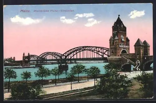 AK Mainz, Rheinbrücke Mainz-Wiesbaden