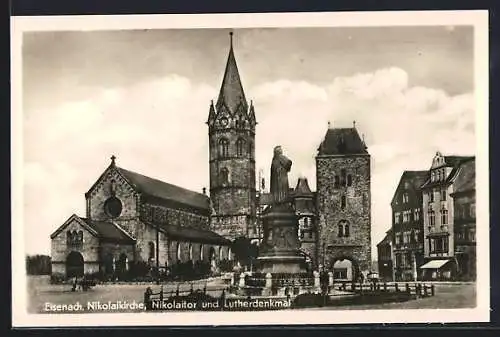 AK Eisenach, Nikolaikirche, Nikolaitor und Lutherdenkmal