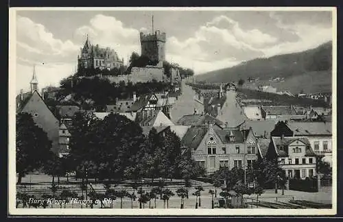 AK Bingen / Rhein, Ortspartie mit Blick auf die Burg Klopp