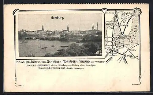 AK Hamburg, Panorama mit Kirchtürmen