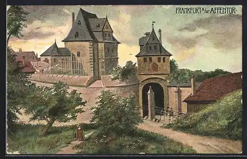 Künstler-AK Frankfurt-Sachsenhausen, Affentor