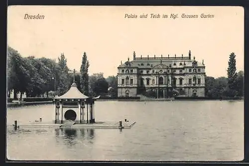 AK Dresden, Palais und Teich im Königlichen Grossen Garten