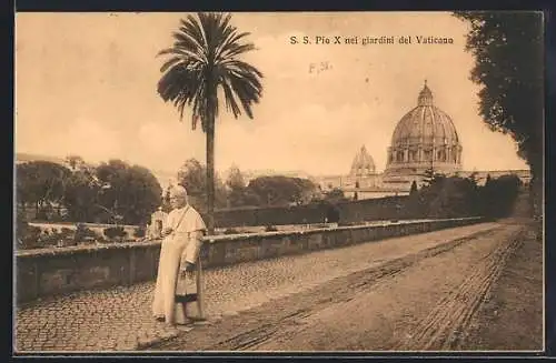 AK Papst Pius X. beim Spaziergang im Vatikan