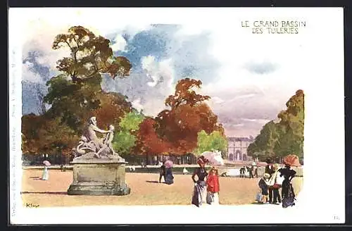 Lithographie Paris, Le Grand Bassin des Tuileries