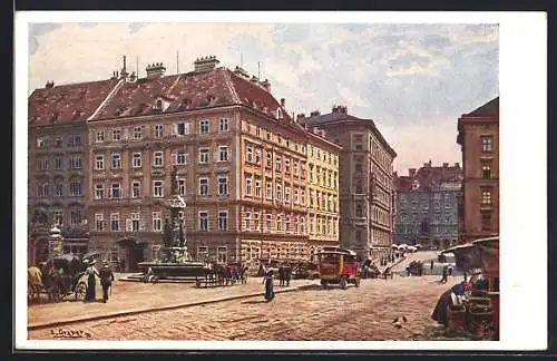 Künstler-AK Ernst Graner: Wien, Freiung mit Marktständen und Brunnen