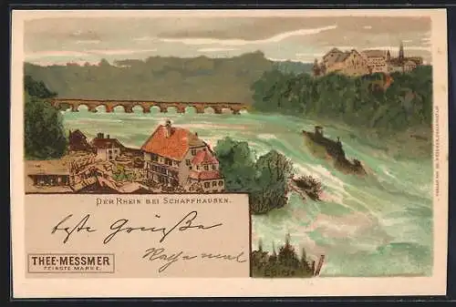 Lithographie Schaffhausen, Rheinfall und Schloss
