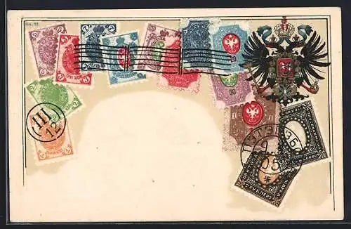 Lithographie Russland, Briefmarken und Wappen