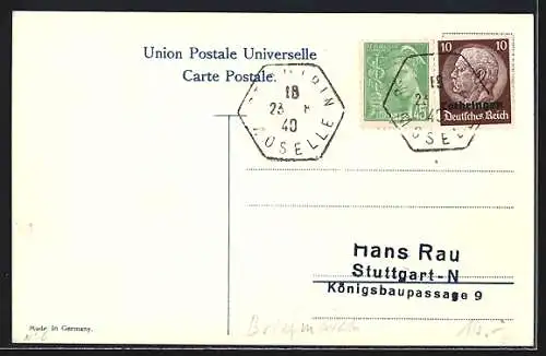 AK Griechenland, Briefmarken und Wappen mit Krone, Landkarte