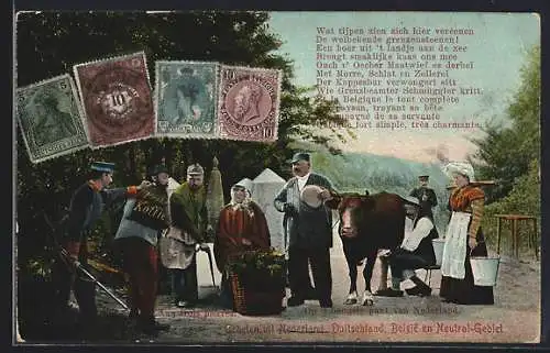 AK Händler an der Grenze zwischen Niederlande, Deutschland, Belgien und Neutraal-Gebiet, Briefmarken