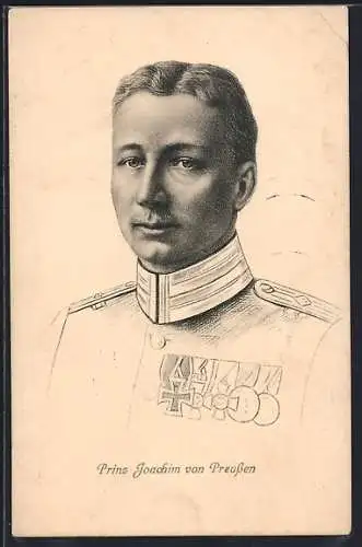 Künstler-AK Portrait Prinz Joachim von Preussen in Uniform