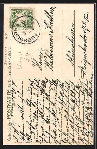 Lithographie Junge Frau in Tracht auf einem Kutschbock, Jugendstil