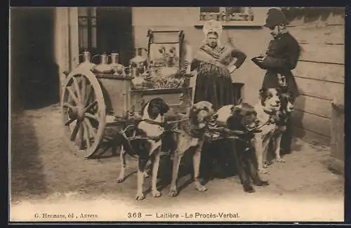 AK Hundegespann vor einem Milchwagen