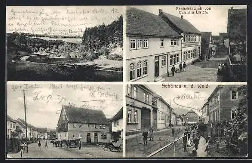 AK Schönau / Wald, Gastwirtschaft von Valentin Ulrich, Strassenpartie und Waldlandschaft