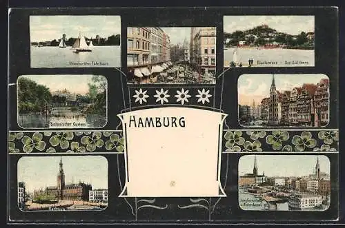 Mikroskop-AK Hamburg, Uhlenhorster Fährhaus, Botanischer Garten und Jungfernstieg