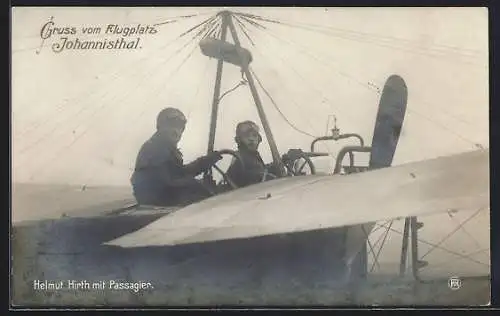 AK Berlin, Flugplatz Johannisthal, Helmut Hirth mit Passagier