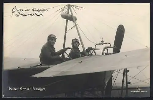 AK Berlin, Flugplatz Johannisthal, Helmut Hirth mit Passagier