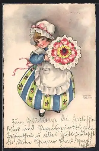 Künstler-AK Hannes Petersen: Fräulein im Kleid mit Blumen