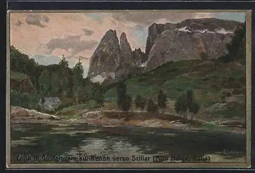 Künstler-AK Rudolf Alfred Höger: Wolfsgruben am Ritten, See mit Schlern