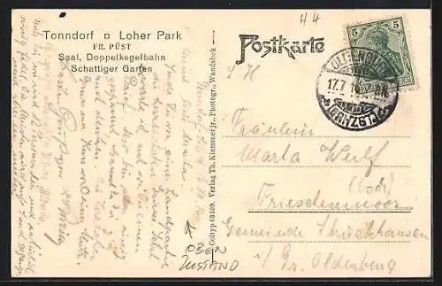 AK Tonndorf, Loher Park, Saal und Doppelkegelbahn